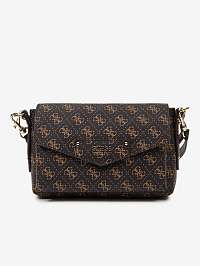 Tmavohnedá vzorovaná crossbody kabelka Guess Brenton