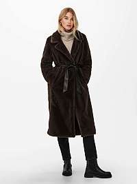 Tmavohnedý dámsky kabát z umelého kožúšku ONLY Benedicte