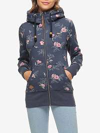 Tmavomodrá dámska kvetovaná mikina s kapucňou Ragwear Neska Flowers