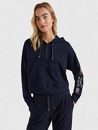 Tmavomodrá dámska vzorovaná mikina s kapucou Tommy Hilfiger