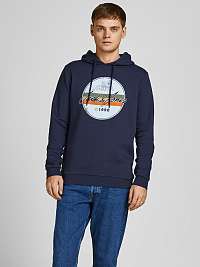 Tmavomodrá vzorovaná mikina s kapucou Jack & Jones Brady
