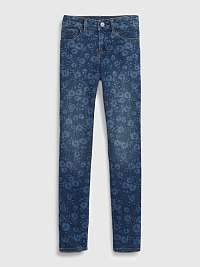 Tmavomodré dievčenské kvetinové slim fit džínsy GAP