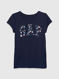 Tmavomodré dievčenské tričko s kvetinovým logom GAP