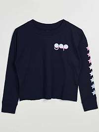 Tmavomodré dievčenské tričko s logom a hviezdičkami GAP
