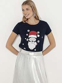 Tmavomodré tričko s vianočným motívom CAMAIEU