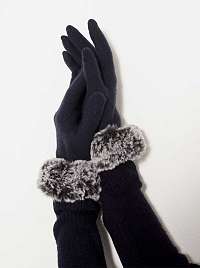 Tmavomodré vlnené rukavice s umelým kožúškom CAMAIEU