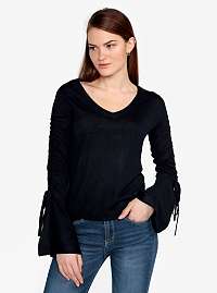 Tmavomodrý tenký sveter so zberkaním na rukávoch VERO MODA Adriana