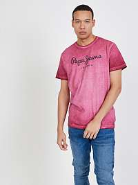 Tmavoružové žíhané pánske tričko Pepe Jeans West Sir New