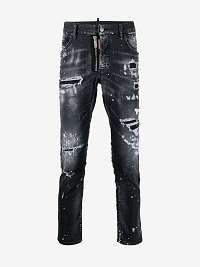 Tmavošedé pánske slim fit rifle s potrhaným efektom DSQUARED2
