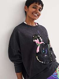 Tmavosivá dámska mikina s flitrami Desigual Mickey Patch Flower