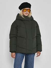 Tmavozelená dámska prešívaná zimná bunda s kapucňou Noisy May Tally