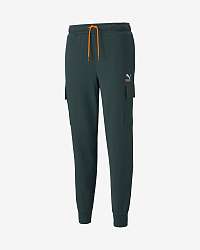 Tmavozelené pánske tepláky Puma CLSX