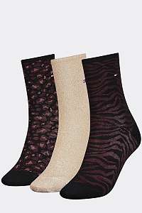 Tommy Hilfiger trblietavý 3 pack ponožiek TH Women Sock 3P Giftbox Lurex so zvieracími motívmi --42