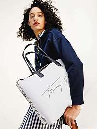 Tommy Hilfiger biele kabelka Iconic Tommy Tote Signature Bright White