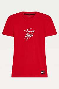 Tommy Hilfiger červené dámske tričko CN Tee SS Logo