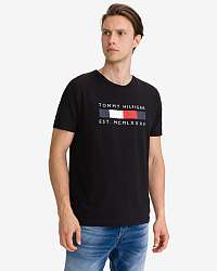 Tommy Hilfiger čierne pánske tričko Logo Box Stripe