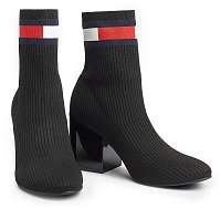 Tommy Hilfiger čierne ponožkové topánky na podpätku Flag Sock Mid Heel Boot Black