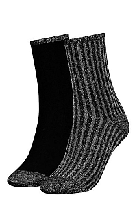 Tommy Hilfiger čierno-strieborný 2 pack ponožiek Glitter Socks