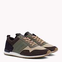 Tommy Hilfiger farebné kožené pánske tenisky Iconic Color Mix Runner Coffeebean / Dusty Olive