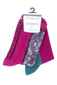 Tommy Hilfiger fialový kvetinový 2 pack ponožky TH Jeans 2P Disty Floral --42