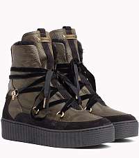 Tommy Hilfiger khaki kožené topánky Cozy Warmlined Leath s kožušinkou