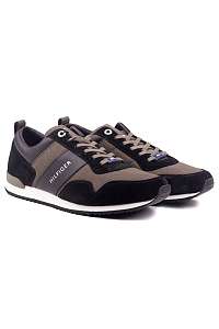 Tommy Hilfiger khaki pánske tenisky Iconic Material Mix Runner Black/Olive Night