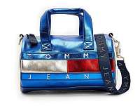 Tommy Hilfiger metalicky modrá oválna taška Heritage Mini Duffle Metalic