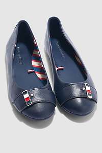 Tommy Hilfiger tmavomodré kožené balerínky Corporate Hardware Ballerina Tommy Navy -