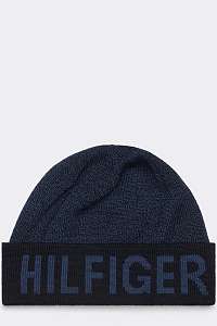 Tommy Hilfiger modré pánska čiapka Hilfiger Selvedge Beanie Sky Captain