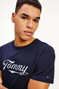 Tommy Hilfiger modré pánske tričko CN SS TEE Seersucker s logom