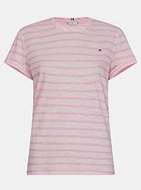 Tommy Hilfiger ružové dámske pruhované ľanové tričko