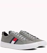Tommy Hilfiger sivé kožené pánske tenisky Flag Detail Sneaker