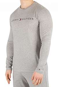 Tommy Hilfiger sivé pánske tričko CN LS Tee Logo - XL