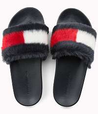 Tommy Hilfiger tmavo modré chlpaté šľapky Funny Fur Pool Slide -