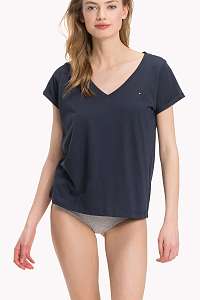 Tommy Hilfiger tmavo modré dámske tričko s výstrihom VN Tee SS