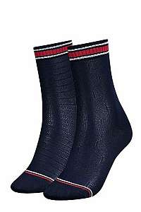 Tommy Hilfiger tmavo modrý 2 pack ponožiek TH All Over Socks Midnight Blue