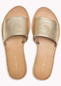 Tommy Hilfiger zlaté kožené šľapky Metallic Flat Mule Mekong