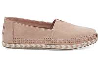 Toms ružové kožené espadrilky Classic Bloom Nubuck Rope Sole