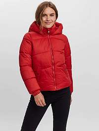 Vero Moda červená zimná prešívaná bunda Uppsala s kapucňou