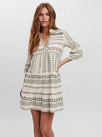 Vero Moda zeleno-krémové voľné šaty Dicthe so vzormi