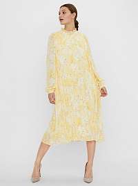 Vero Moda žlté plisované midi šaty Flora so vzormi