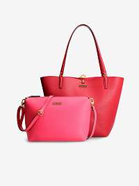 Vínová a ružová obojstranná nákupná taška s crossbody puzdrom Guess Alby