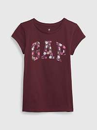 Vínové dievčenské tričko s kvetinovým logom GAP
