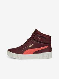 Vínové dievčenské zateplené kožené členkové tenisky Puma Carina 2.0