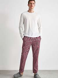 Vínové pánske kockované pyžamové nohavice Trendyol