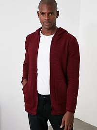 Vínový pánsky kardigan s kapucňou Trendyol