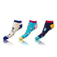 Zábavné členkové ponožky CRAZY IN-SHOE SOCKS 3 páry - Zábavné nízke bláznivé ponožky unisex v sade 3 párov - modré - svetlomodré - čierne