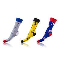 Zábavné ponožky CRAZY SOCKS 3 páry - Funny crazy ponožky 3 páry - sivé - žlté - modré