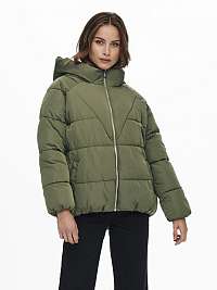Zelená dámska prešívaná zimná bunda s kapucňou ONLY Alina