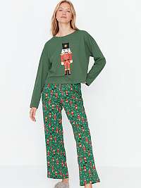 Zelené dámske pyžamo s vianočným motívom Trendyol